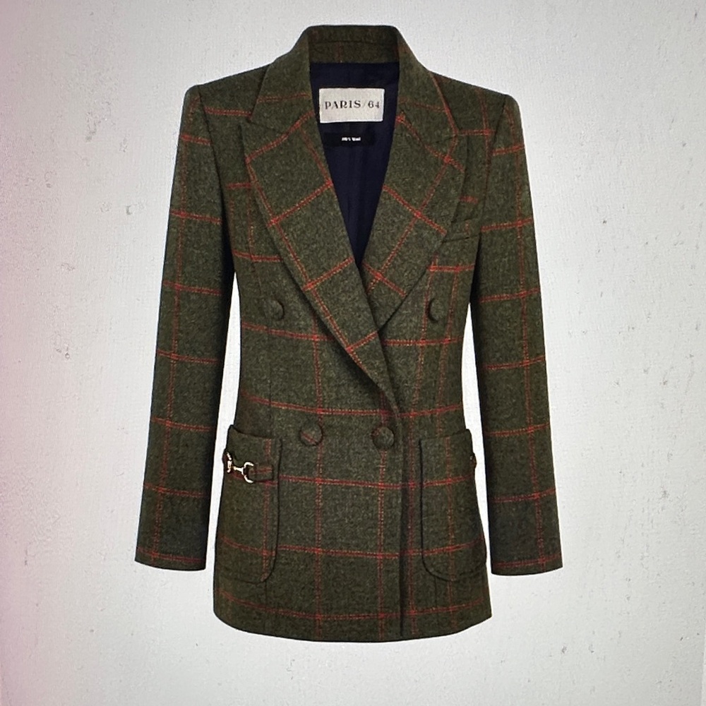 NEW!! Paris 64 Eliot Diana II Plaid Double-Breasted Blazer - Picture 8 of 11